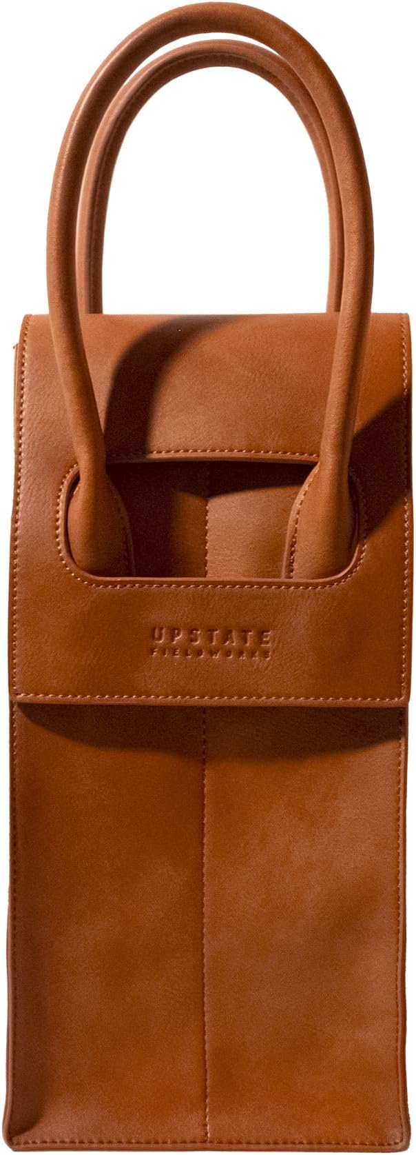 Wine Tote Carrier Bag | 2 Bottle - Vegan Leather, Soft Suede Interior Pouch with Divider - Great for Travel, BYOB, Wine Tastings, Parties, Gifts, Hygge by Unknown