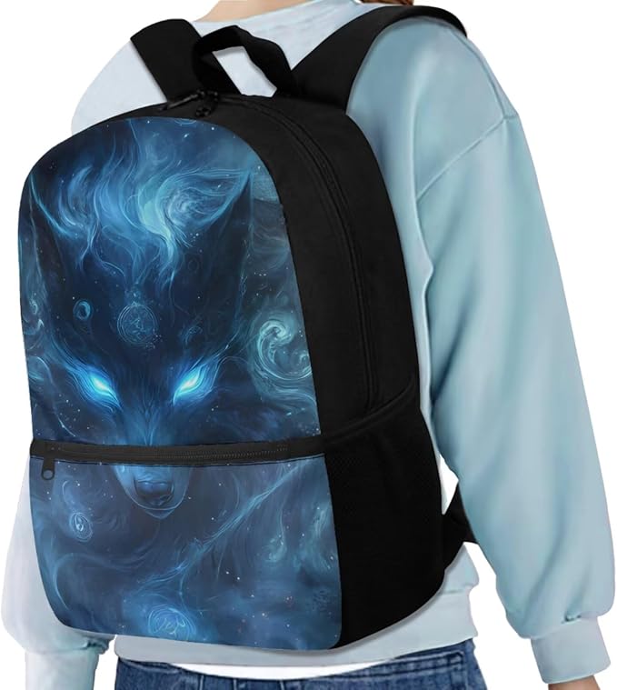 Galaxy Wolf Backpack for Kids Boys Backpack with Lunch Box Water Bottle Pouch and Soft Pencil Case 4PCS Set Large Capacity Bookbag with Front Pocket for School 17 inch Lightweight School Bag - Image 2