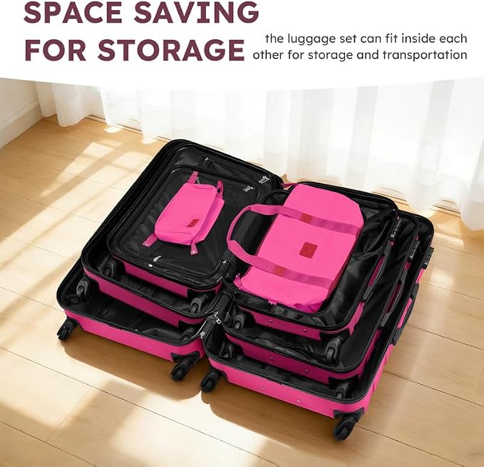 Suitour Luggage Sets 5 Piece, 20, 24, 28 inch Hardside Carry-on and Checked Suitcase Set with Expandable Travel Duffle Bag Sets（Rose Red） - Image 8