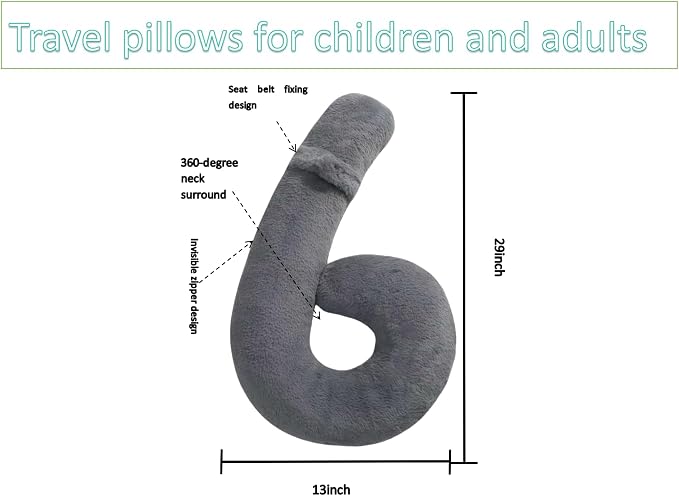 Car Travel Pillow, car Pillow for Kids and Adults, Ergonomic Travel Pillow Providing Neck and Body Support, a Sleep aid, Children's Travel Pillow - Gray - Image 6