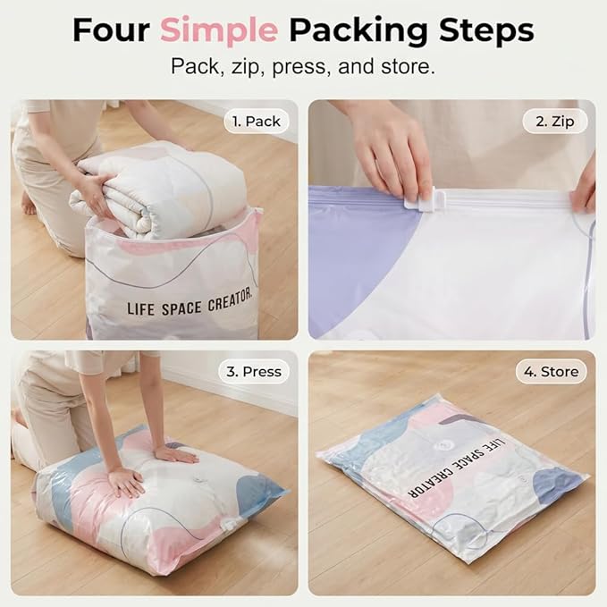 No-Pump Vacuum Storage Bags, Large Compression Storage Bags for Clothes, Comforters, Blankets, Bedding, Travel & Home Organization (M,3PCS) - Image 7
