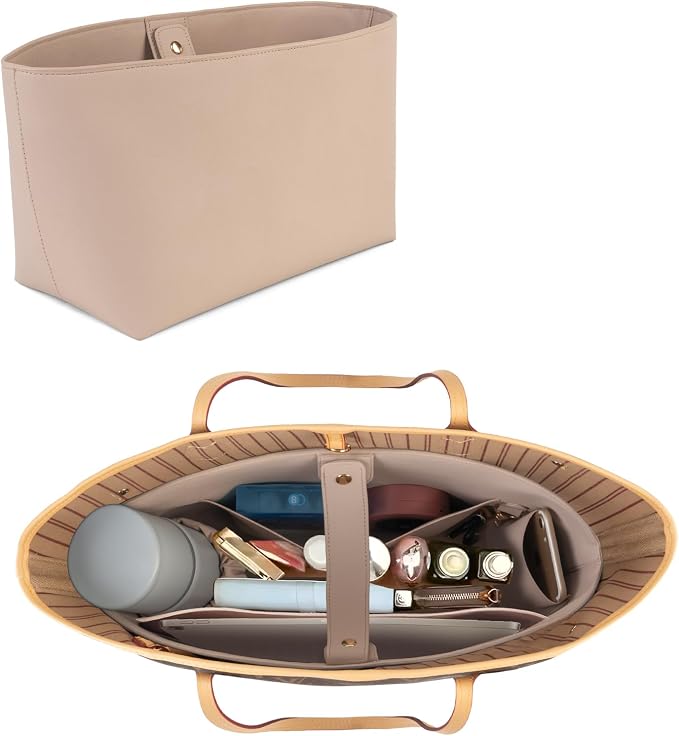 Vegan Leather Tote Bag Organizer Insert,Multi-Pocket Purse Organizers,with 15-Inch Laptop Compatible with LV Neverfull MM、Saint Laurent Tote and More(L) by CLEXION