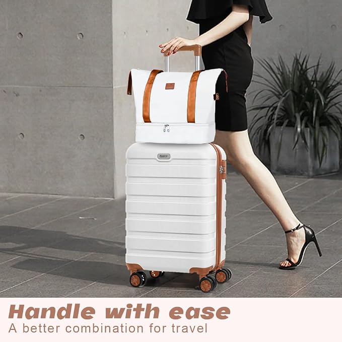 AnyZip Luggage Set 20 Inch Carry on Luggage PC ABS Hardshell Lightweight Suitcases for Travelling with 4 Universal Wheels TSA Lock White Brown - Image 2