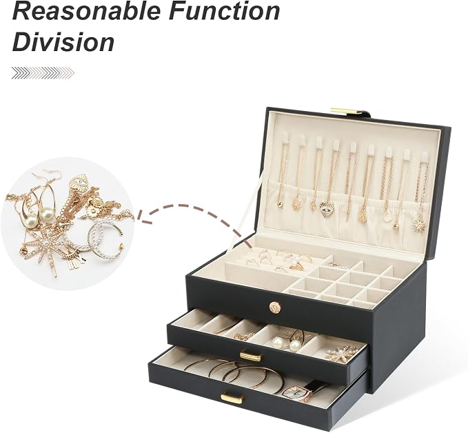 Jewelry Boxes for Women, Jewelry Holder Organizer for Christmas Gift, Jewelry Boxes & Organizers for Rings Earring Necklace Bracelet Watch, Black - Image 8