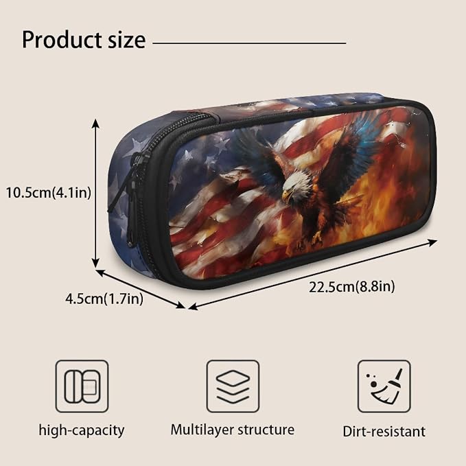 3 Pack School Bag for Boys American Flag Fire Eagle Print Backpack Bookbag with Lunch Box Pencil Case Elementary/Primary/Middle Kids Backpack Daypack Satchel Set - Image 7