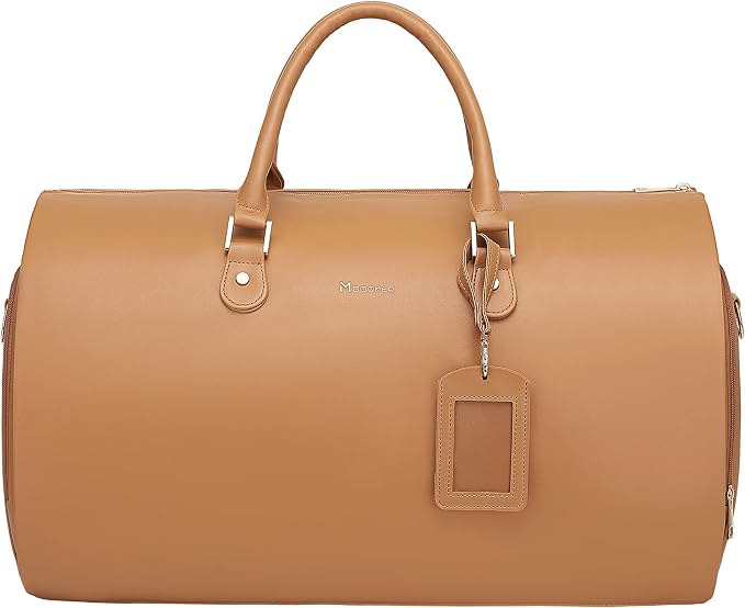 Modoker Women Convertible Leather Garment Bag with Shoulder Strap, PU Leather Garment Duffel Bag Carry on 2 in 1 Hanging Suitcase Suit Travel Bags, Coffee by Modoker