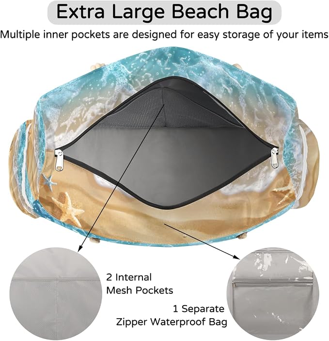 Large Beach Bag with Zipper Beach Bags for Women Water Resistant Swim Pool Bag - Image 7