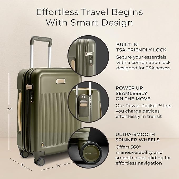 Briggs & Riley Essential 22 Inch Carry-On Expandable Spinner - Expandable Hardside Carry-On Luggage with CX Compression Technology - TSA Lock - Spinner Wheels - Sympatico Collection - Olive - Image 2