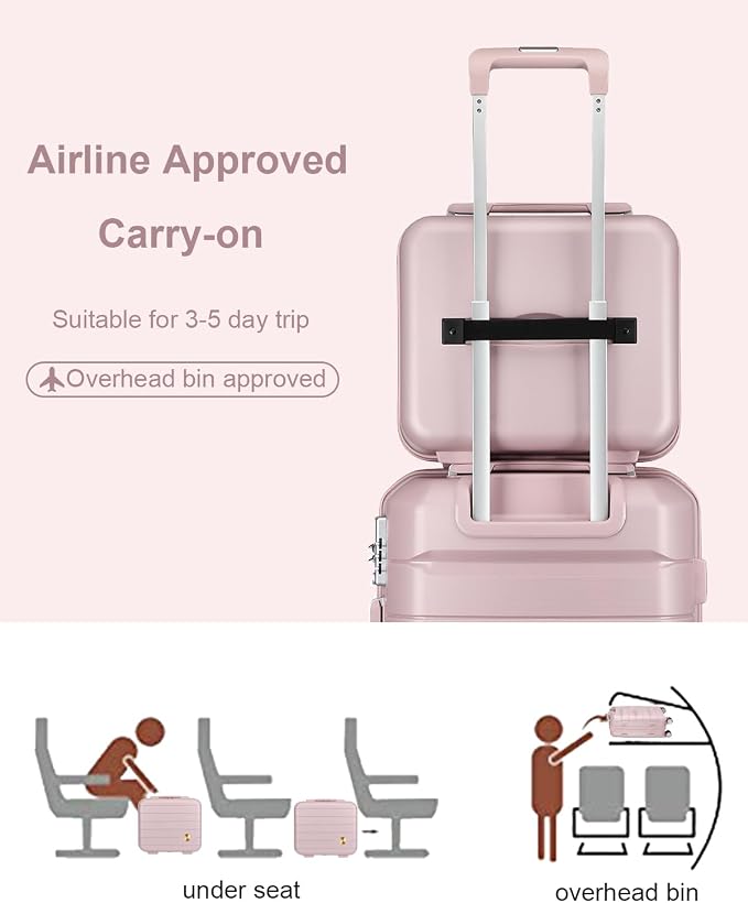 Somago 20 Inch Carry On Luggage Sets Hardside Suitcase with Double Spinner Wheels and TSA Lock YKK Zipper (Nude Pink,14/20) - Image 3