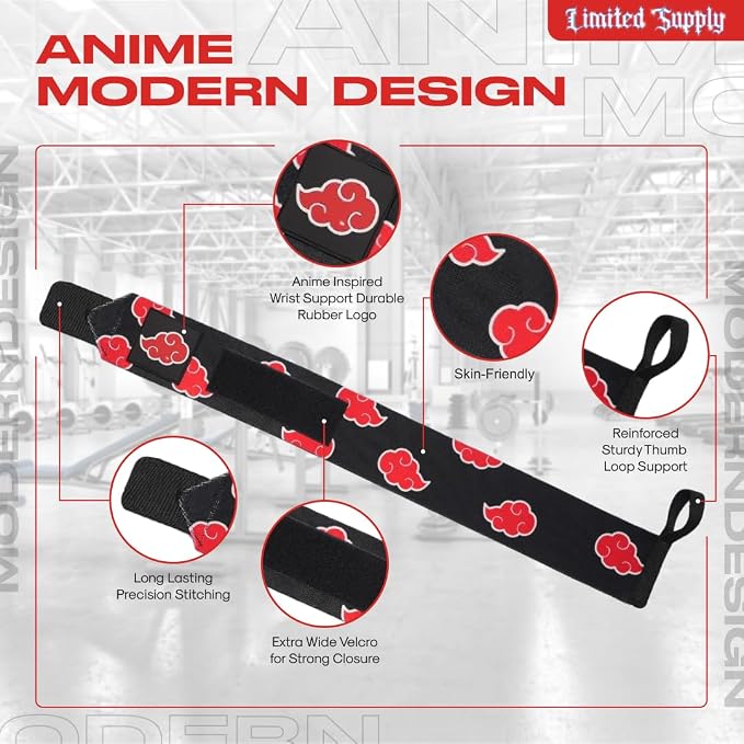 2pcs Anime Gym Bag for Women Men and Wrist Wrap Set - Foldable 55L Large Workout Duffle Bag with Shoe Compartment, 24" Lifting Straps Weightlifting, Powerlifting, and Improve Workout (Akat) - Image 3