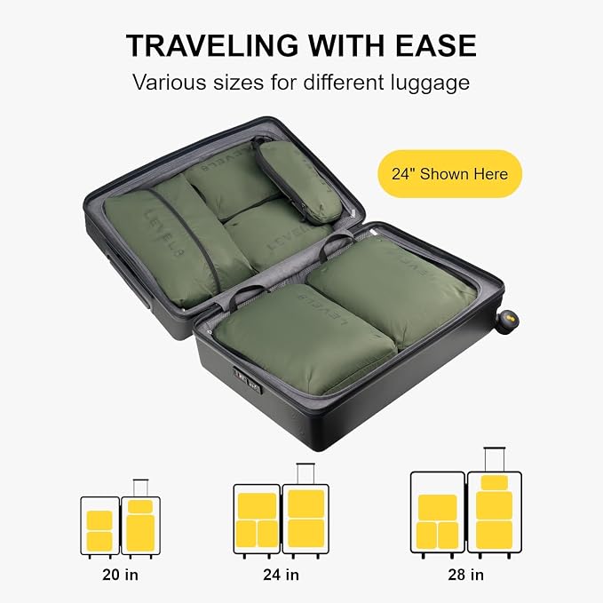 LEVEL8 Compression Packing Cubes for Suitcase, 6 Set Travel Bags with Shoe Organizer, Packing Organizers Travels Accessories in 4 Sizes (Extra Large, Large, Medium, Small), Green - Image 6