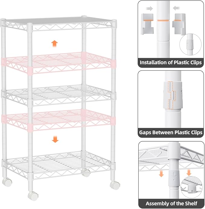 Golpart Small 3 Tier Shelves Storage Wire Shelving Unit Metal Shelf Adjustable Organizers Storage Shelving with Wheels for Bathroom Laundry Room Kitchen Pantry11.7”D x 17.7”W x 30.7”H White - Image 8