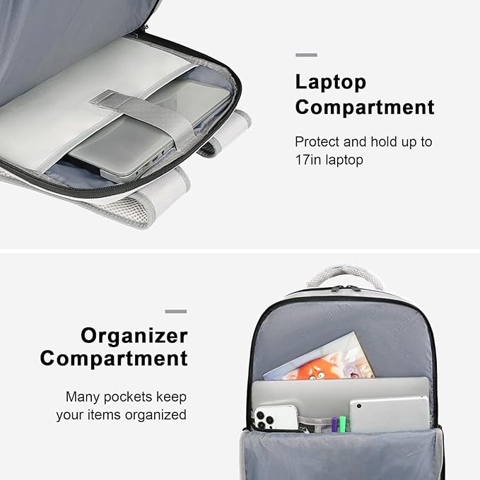 MATEIN Travel Backpack with Shoe Compartment, Gray Backpack for Airplanes | Large Personal Item Travel Bag, Shoe Compartment, Fits 17" Laptop, Water Resistant, Weekender Daypack, For Women & Men, Gray - Image 5