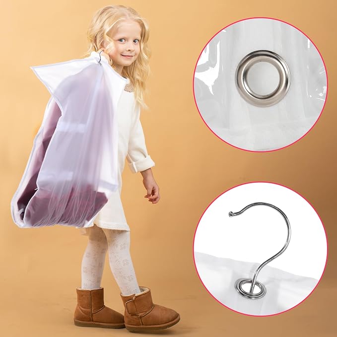 6 Pcs 24'' x 50'' Clear PVC Garment Bag Dance Costume Competition Bag with Rack Zippers Pockets Hanging Garment Covers Costume Organizer Costume Carrier for Adults Kids(White) - Image 4