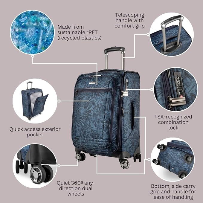 Ricardo Beverly Hills Avalon Softside Carry-On Luggage Made with Sustainable 100% Recycled PET (rPET), Lightweight, Eco-Friendly Travel, Expandable, Dual Spinner Wheels, Serengeti Night, 20-inch - Image 3