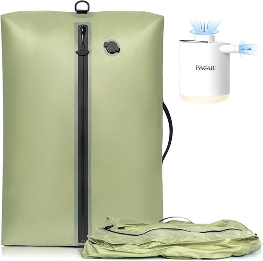 BAGAIL TPU Vacuum Bag for Travel, Reusable Compression Bag with IPX8 Waterproof Zipper, Save Space for Suitcase, Backpack and Carry on (Olive Green, ExtraLarge, With Pump) by BAGAIL