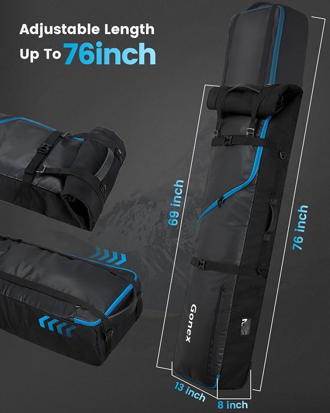 Gonex Snowboard Bag with Wheels,Adjustable Length Up to 175cm to 190cm, Fully Padded Ski Bag for Air Travel, 1200D Polyester PVC Waterproof Rolling Ski Bag with Skis Strapes - Image 2