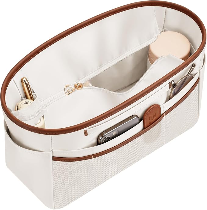 GIVLEFLY Purse Organizer Insert for Tote Bag, 9.84 Inch Satin Bag Organizer with Zipper Top, Multi Pocket Handbag Organizer by GIVLEFLY