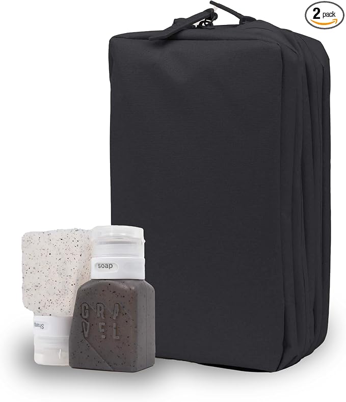 Gravel Silicone Travel Bottles & Explorer PLUS Toiletry Bag – Leakproof, TSA Approved by Gravel