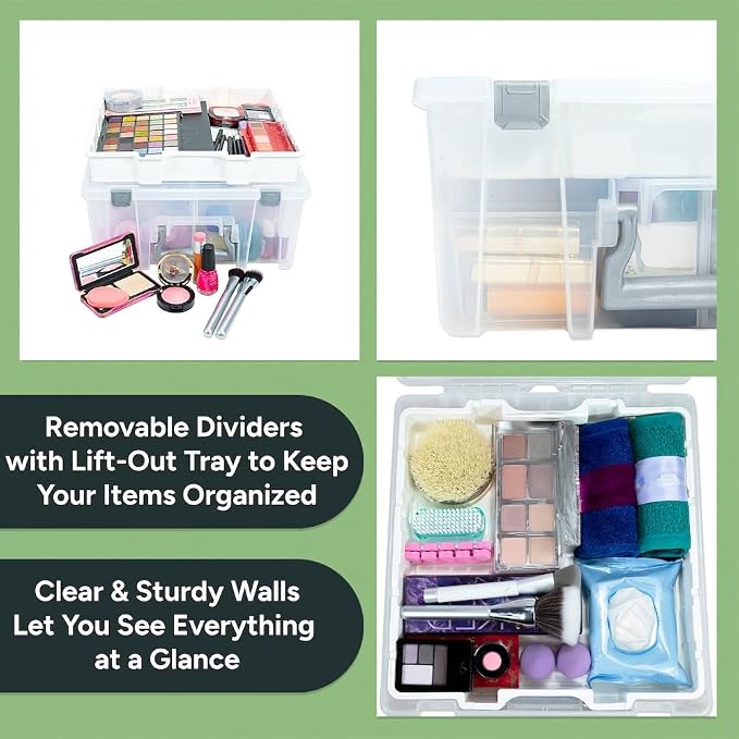 Best Kept Double Deep Storage Box with Lift-Out Tray, Clear Silver - Image 7