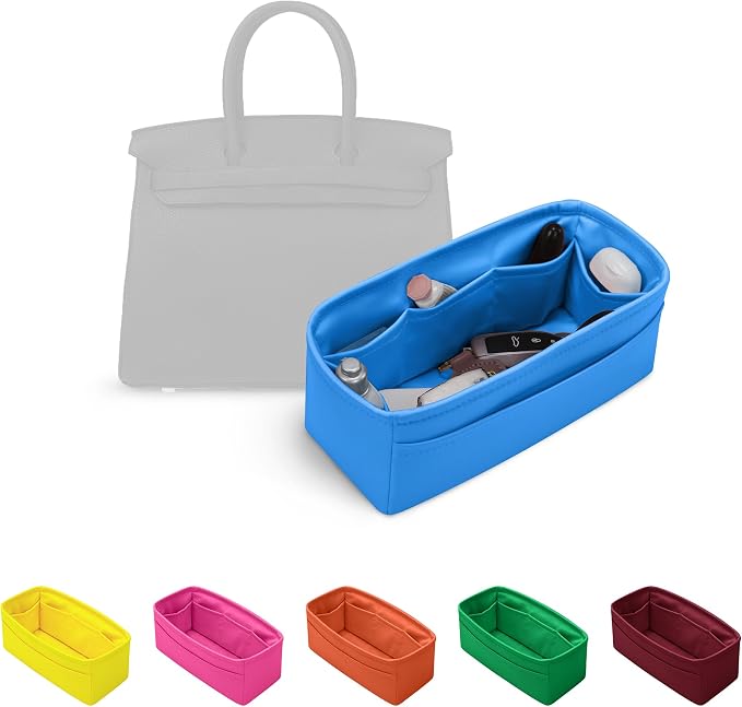 Satin Purse Organizer for Birkin 25 Sellier, Blue zanzibar | Custom Fit, Multiple Pockets, Lightweight Purse Essentials, Ideal for Travel, Shopping, and Daily Use by KINGSINBAG