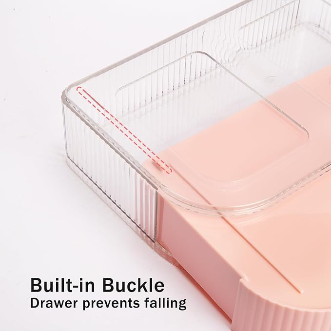 Makeup Organizer with Stackable Drawer and 360 Rotating Brush Holder, Cosmetic Storage Display, 11-inch Wide Beauty Counter, Pink, Large (Tray + 1 Drawer) - Image 4