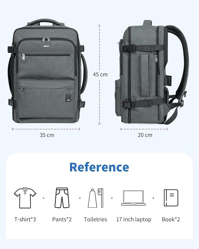 WANDF Travel Backpack For Spirit Airlines Personal Item Bag 18x14x8 with Wet Pocket, 17 Inch Laptop Backpack for Men Women | Frontier Airline Underseat Fit, Fits 17" Laptop, 180°Opening, Travel Backpack - Image 8