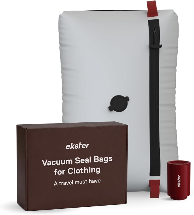 Ekster TravelPack Vacuum Kit Plus – Vacuum Seal Bags for Clothing Travel with Electric Air Pump, Compression Packing Cubes Alternative, Space Saver, Fits 10+ Days | Travel Essentials 2026-1 Pack by ekster