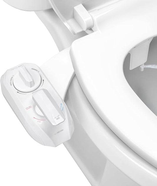 LUXE Bidet NEO 320 Plus - Warm Water, Dual Nozzle, Non-Electric Bidet Attachment for Toilet Seat, Patented Slide-In Install, 360° Self-Clean, EZ-Lift to Clean, Feminine & Rear Wash (White)