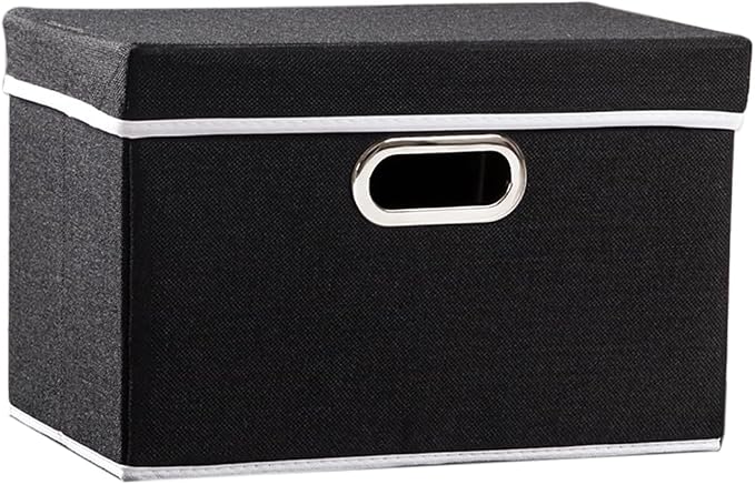 PRANDOM Foldable Storage Box with Lid [1-Pack] Fabric Collapsible Storage Bin Organizer Container Basket Cube with Cover for Home Bedroom Closet Office Nursery Black (14.9x9.8x9.8) by Prandom