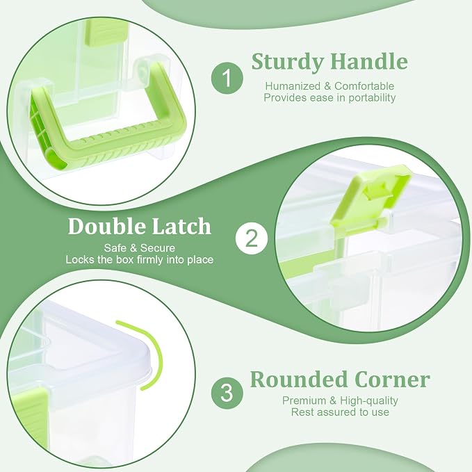 BTSKY Clear Plastic Dividing Storage Box with 4 Deep Compartments Adjustable Storage Bin with Lid Portable Craft Container Multipurpose Sewing Box Art Supply Organizer, 13.9x7.9x6.2 Inches, Green - Image 9