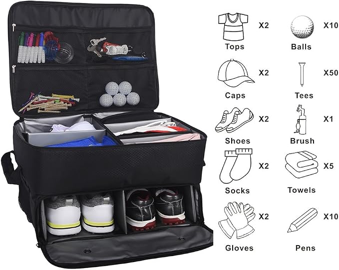 2 Layer Golf Trunk Organizer, Golf Gifts for Men, Car Organizers and Storage with Separate Ventilated Compartment for 2 Pair Shoes, Waterproof Car Organization Bag, Gifts for Golfers - Image 2
