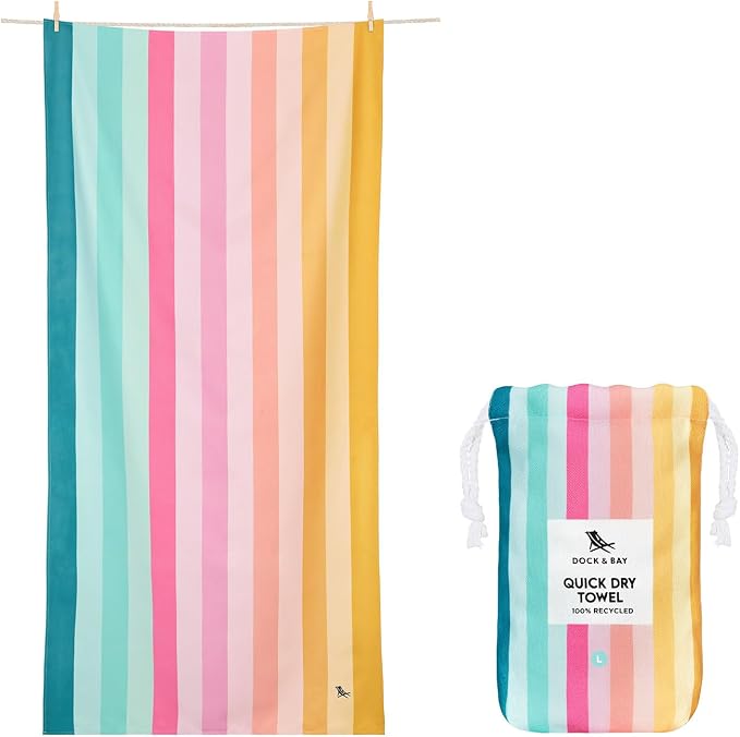 Dock & Bay Kid's Towel - for Beach Use - Quick Dry, Sand Free - Compact, Lightweight - 100% Recycled - Includes Bag - Coastal Candy, Large (160x90cm, 63x35) by DockBay