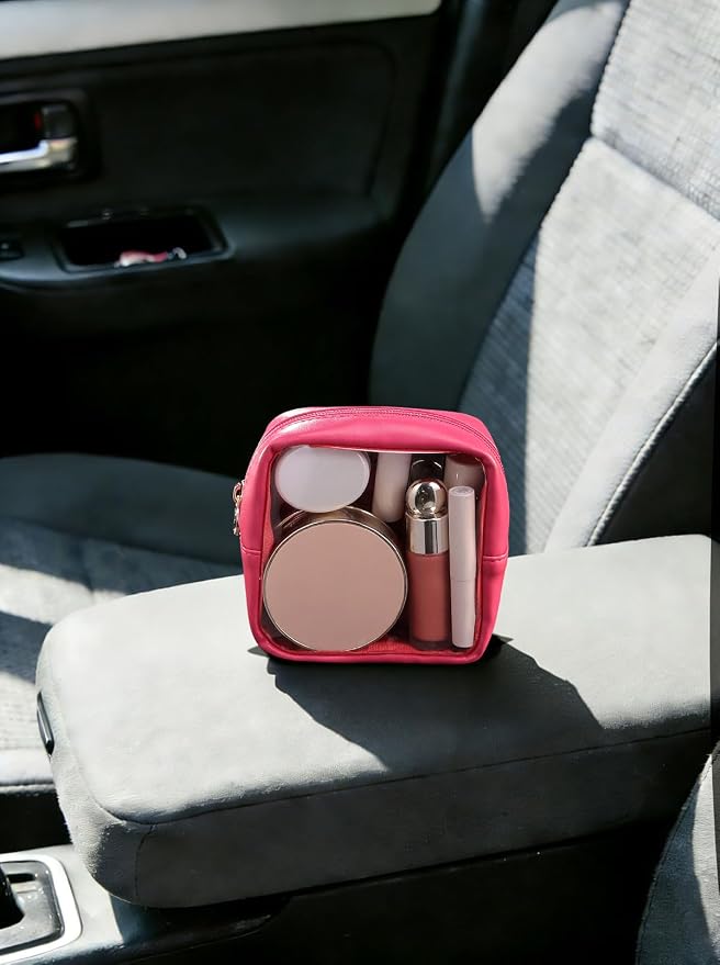 Pocmimut Clear Makeup Bag, Easy to Find Mini Makeup Bag for Purse, Travel Makeup Bag for Car, Compact Cosmetic Pouch for Daily Essentials,Hot Pink - Image 2