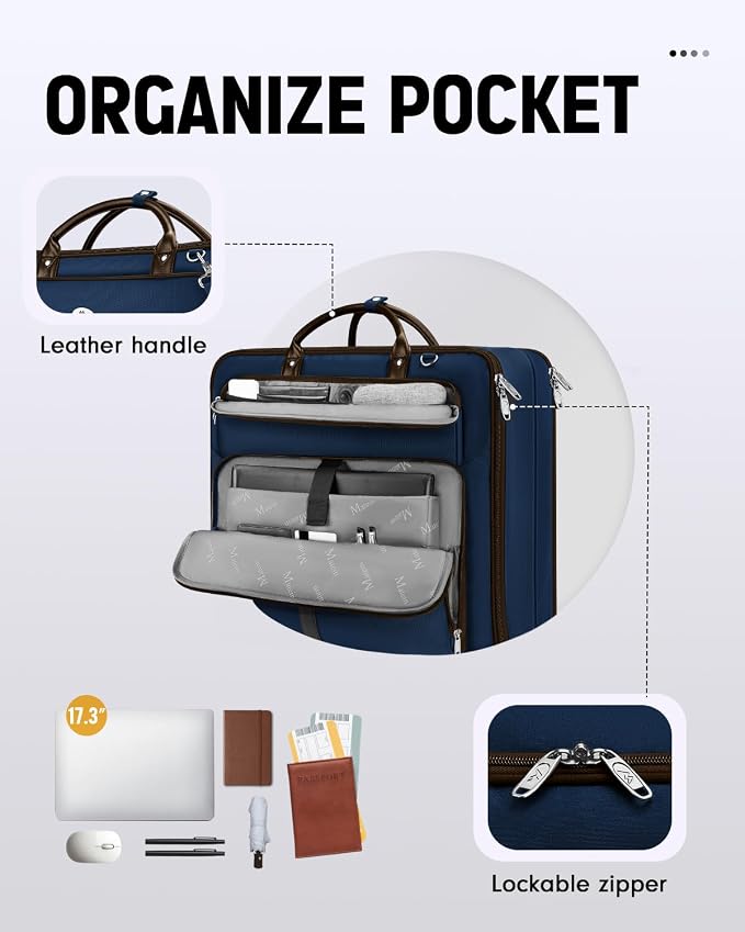 MATEIN Suit Bag Travel, Large Travel Garment Bag Up to 7 Suits with Strap, Business Foldable Garment Carrier Fit 17.3 inch laptop, 2 in 1 Carry On Hanging Luggage Suitcase with Shoe Compartment, Blue - Image 3