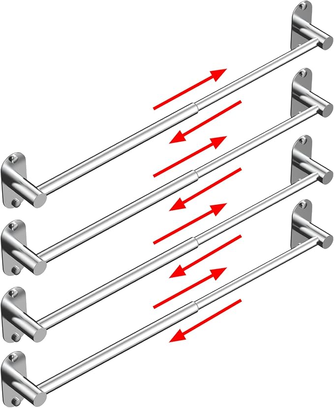 Towel Bar, Adjustable 14.4inch - 25.2inch Towel Rack, Self Adhesive & Wall Mounted for Bathroom Kitchen Hand Towel Holder Cloths Hanger SUS 304 Stainless Steel Single Bar (4, Chrome) by MIROAMZ