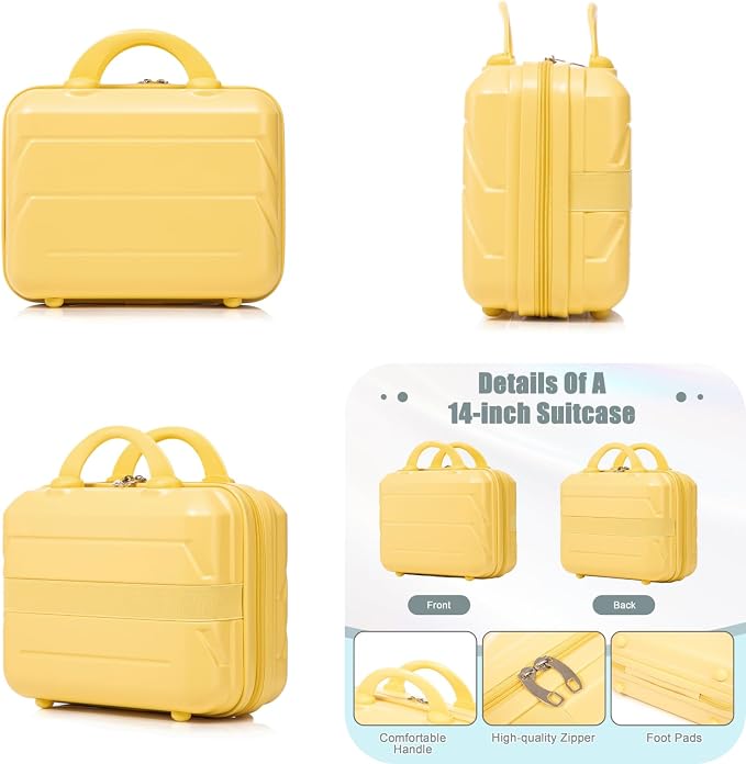 2-Piece ABS Hard Shell Lightweight Carry-On Luggage Set (14" & 20"), 360-Degree Spinner Wheels, Adjustable Telescopic Handle and Combination Lock for Travel, Yellow - Image 2