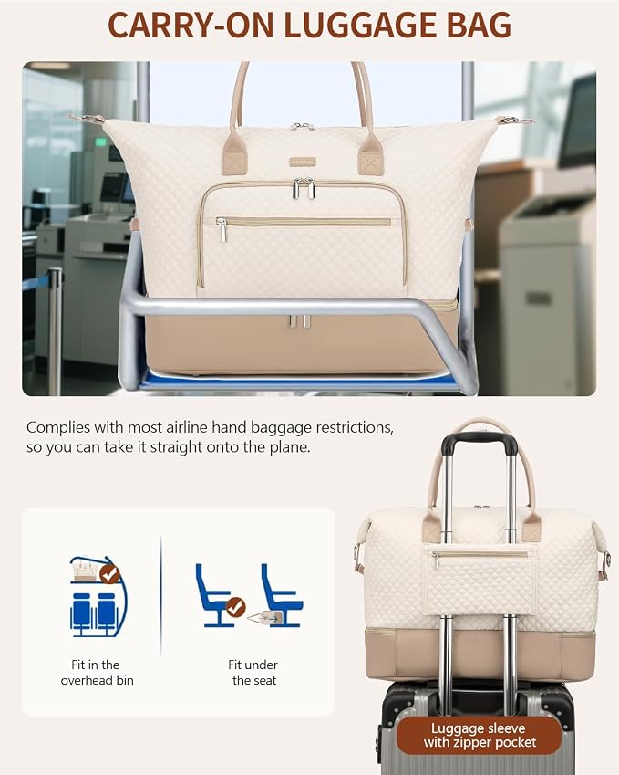 Weekender Bags for Women, Travel Duffle Bag Carry On Overnight Bag with Cosmetics Bag and Crossbody Purse for Gym Hospital, Gifts for Women, Beige Camel - Image 6