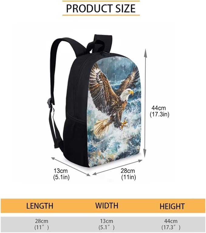 17 Inch Animal Print School Backpack And Lunch Box Set for Kids Lightweight Aesthetic Bald Eagle Backpack for Boys Girls Sturdy School Bag with Insulated Lunchbox Pencil Case Student Bookbag - Image 7