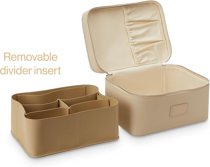 ETOILE - Duo Vanity Case Beige - Large Functional Travel Makeup Bag Organizer with Removable Divider & Mirror - Image 6