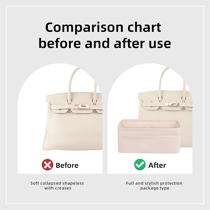DGAZ Purse Organizer Silky Smooth,Silk,Luxury Handbag Tote in Bag Shapers, Women- Fits Birkin25/30/35/40 Bags (Craie, BK25) | Soft and Lightweight,Perfect Fit,Multi-pocket Storage,Bag Protector,Luxury Bag Care,Handmade,for Smooth Bag Organizer - Image 5