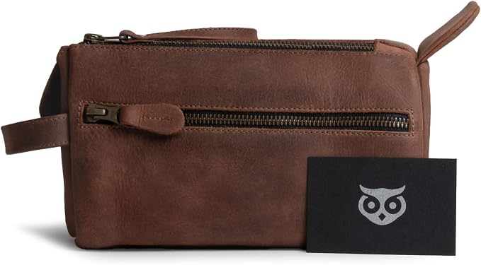 Hide & Drink, Toiletry Bag w/Handles, Hygiene Organizer, Travel Dopp, Razor Case, Bathroom, Shaving, Cosmetic Storage, Travel & Grooming Essentials, Full Grain Leather, Handmade, Bourbon Brown - Image 7