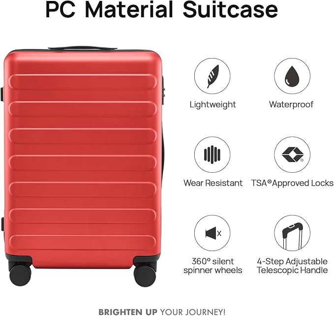 NINETYGO Medium Checked Luggage 24 Inch, Checking In Luggage with Smooth Spinner Wheels, Lightweight, Hard Shell PC Suitcase, Lightweight Travel Luggage, TSA Approved (Raspberry, Rhine Basic) - Image 2