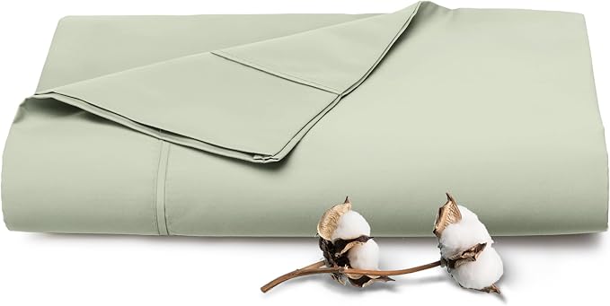 Pizuna Pure 100% Cotton Flat Sheets Only King Light Sage (1 PC), Luxurious 400 Thread Count Long Staple Cotton Sateen with 4" Hem (Combed King Flat Sheet Only Cotton) by Pizuna