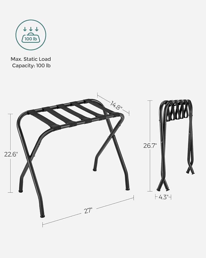 SONGMICS Steel Folding Luggage Rack, Pack of 4, Black URLR64B-4 - Image 5