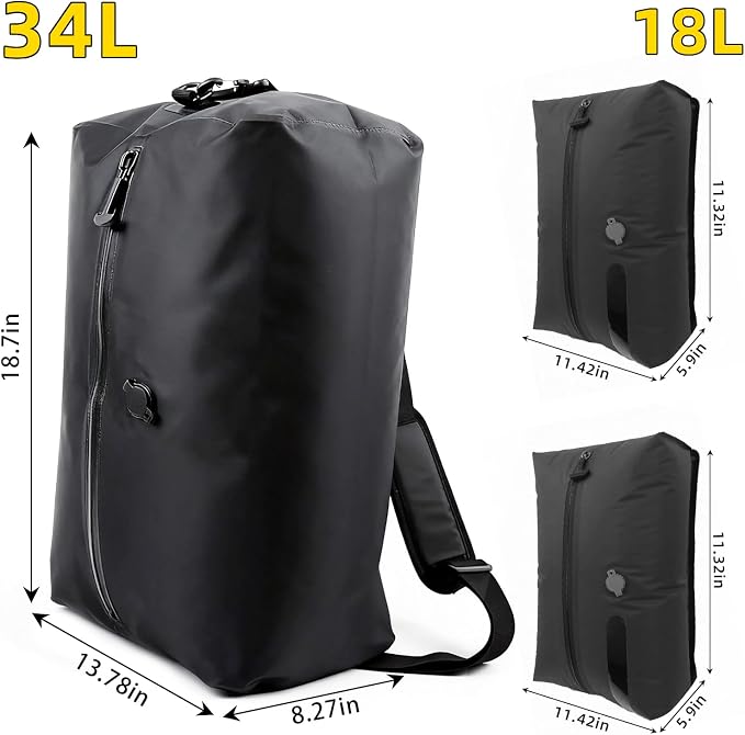 3PC Travel vacuum bags with Pump, Reusable Waterproof Durable Tear-Resistant Nylon Luggage Compression Storage Bags (18L2 + 34L Set), Suitable for Luggage and Suitcase - Image 3