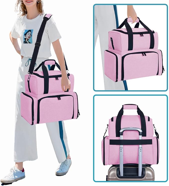 Large Makeup Bag with 2 Removable Case Cosmetic,Pink | Large Makeup Bag with 2 Removable Case Multifunctional Cosmetic Bag Double Layer Travel Toiletry Organizer - Image 5