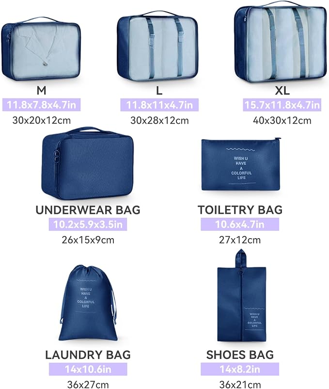 AnyZip Luggage Sets 10 Piece Hardshell Suitcase Set PC ABS Lightweight Travel Suitcases with 4 Double Spinner Wheels TSA Lock 20 24 28 Inch with 7 Storage Bags Dark Blue - Image 8