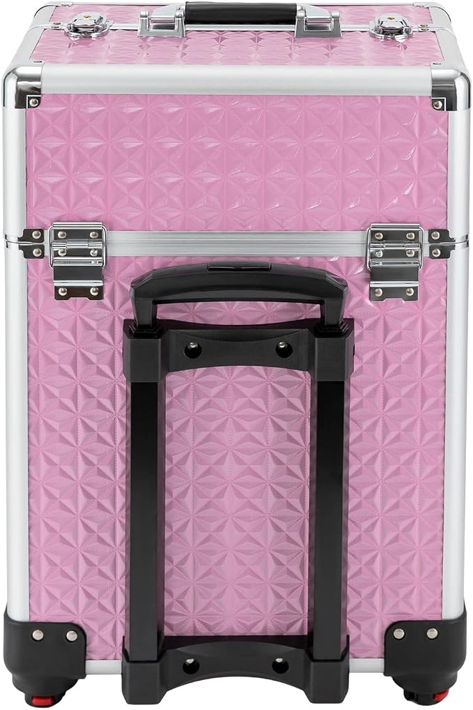 Rolling Makeup Case Cosmetic Train Cases 4 Tray with Sliding Rail Rolling Makeup Cart Cosmetic Trolley 3 Tier Travel Case Salon Barber Case for Makeup Tattooist Nail Tech Hairstylists - Image 9