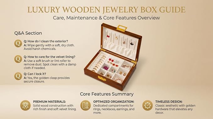 Solid Black Walnut Jewelry Box with Lock and Key Large Capacity Vintage Wooden Organizer for Women and Men Ring Necklace Earring Cufflink Storage Removable Dividers Gift for Christmas - Image 7